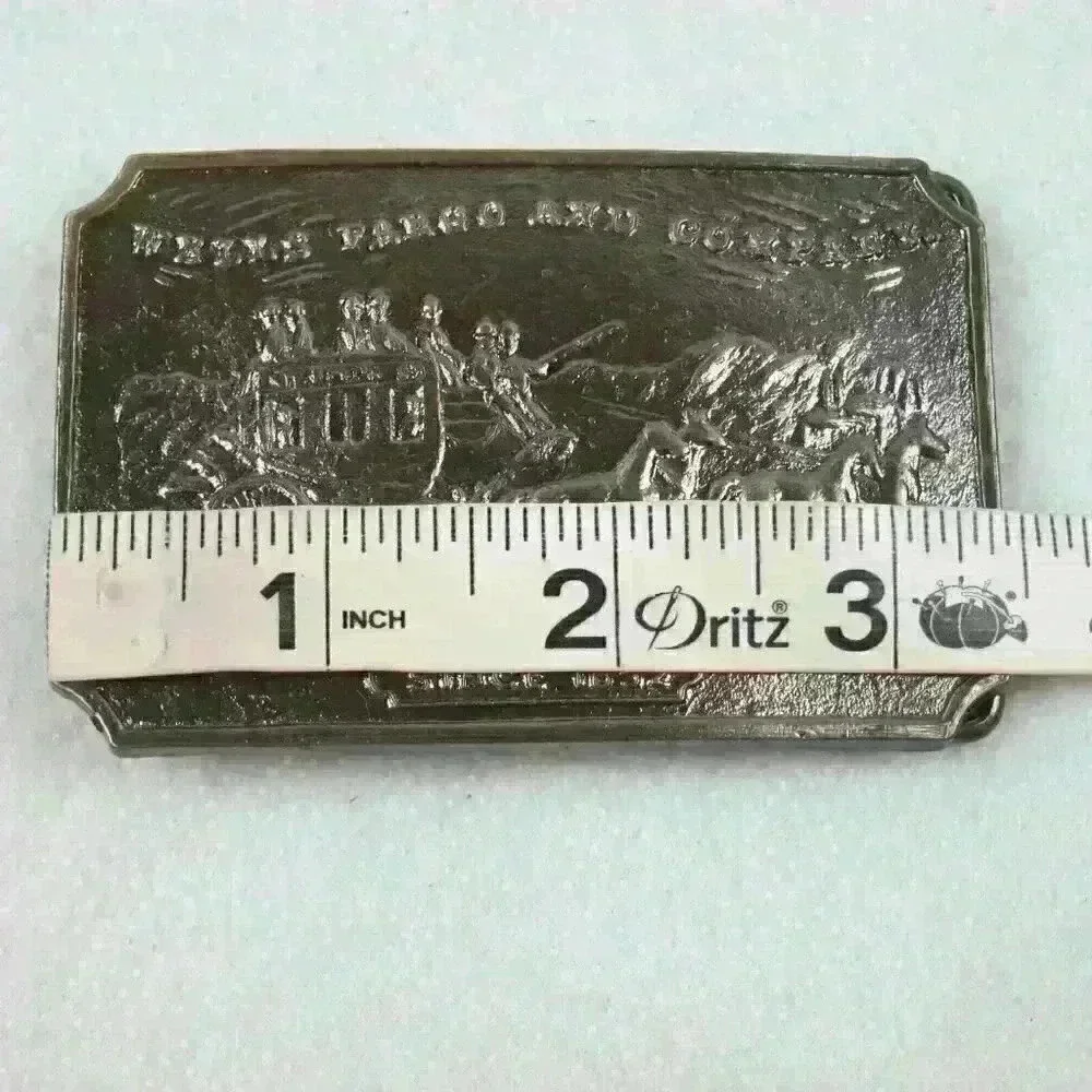Vintage Belt Buckle Wells Fargo & Company 1852 Metal Western Style Horse Coach - Picture 7 of 12